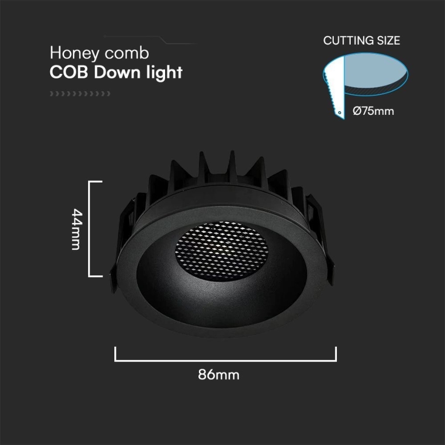 LED infälld belysning LED/12W/230V 3000/4000/6400K ø 8,6 cm svart
