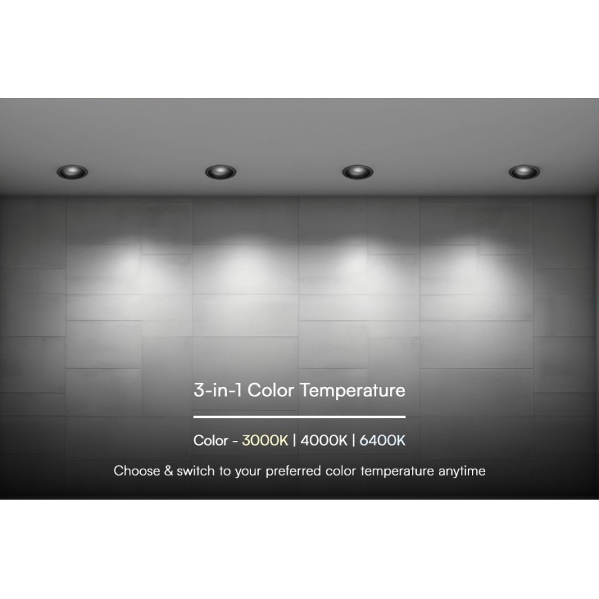 LED infälld belysning LED/18W/230V 3000/4000/6400K ø 10,6 cm svart