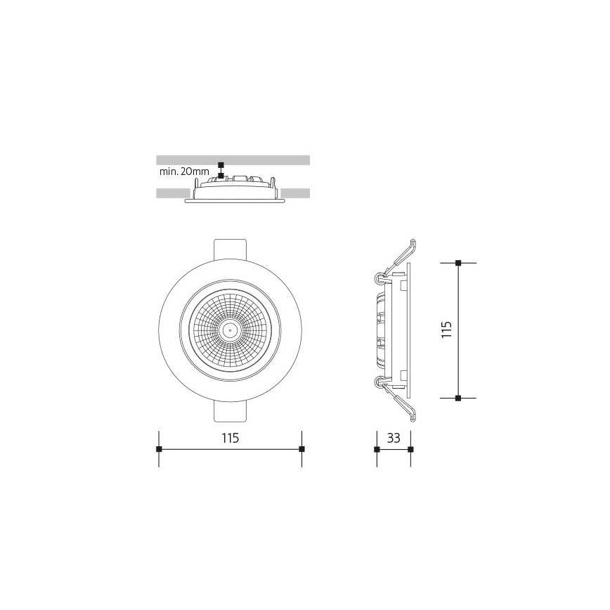 LED infälld belysning LED/18W/230V 3000K diameter 11,5 cm svart
