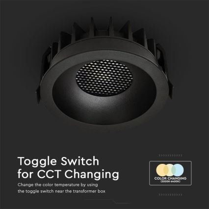 LED infälld belysning LED/24W/230V 3000/4000/6400K ø 13,5 cm svart