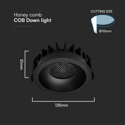 LED infälld belysning LED/24W/230V 3000/4000/6400K ø 13,5 cm svart