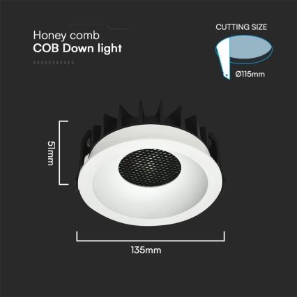 LED infälld belysning LED/24W/230V 3000/4000/6400K ø 13,5 cm vit
