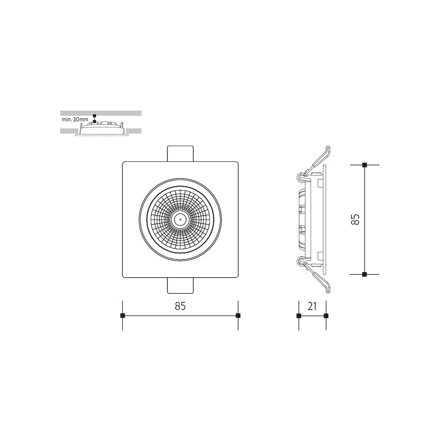 LED infälld belysning LED/6W/230V 3000K 8,5x8,5 cm vit