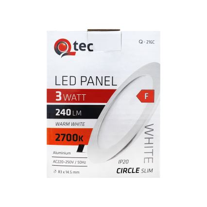 LED infälld belysning QTEC LED/3W/230V 2700K diameter 8,3 cm