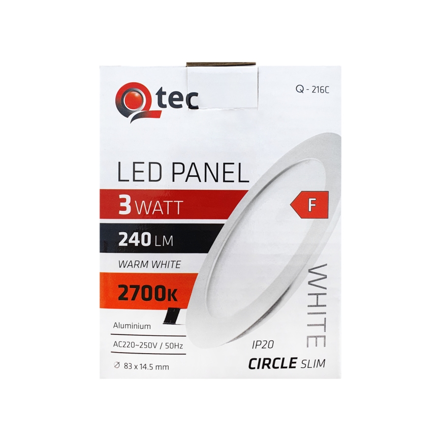 LED infälld belysning QTEC LED/3W/230V 2700K diameter 8,3 cm