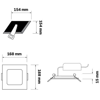 LED infälld belysning RIGEL LED/10W/230V 4000K 16,8x16,8 cm svart