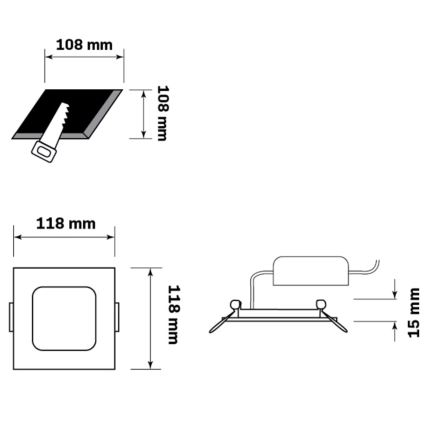 LED infälld belysning RIGEL LED/4,8W/230V 4000K 11,8x11,8 cm svart
