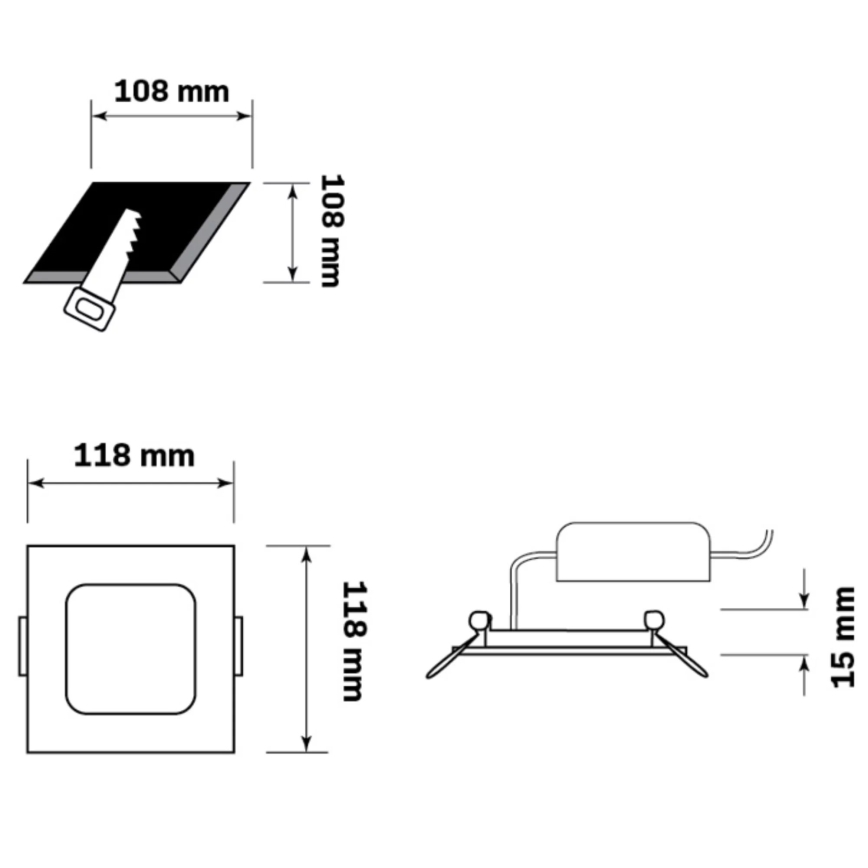 LED infälld belysning RIGEL LED/4,8W/230V 4000K 11,8x11,8 cm svart