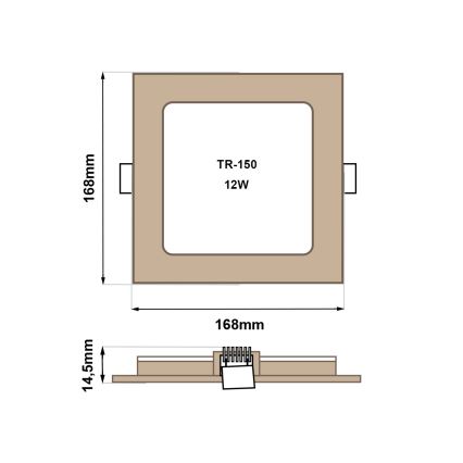 LED infälld belysning SQUARE LED/12W/230V 4200K 16,8x16,8 cm brun