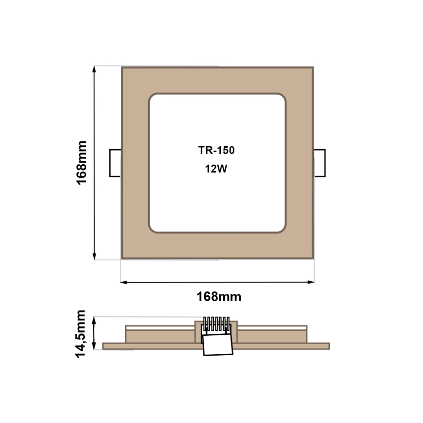 LED infälld belysning SQUARE LED/12W/230V 4200K 16,8x16,8 cm brun