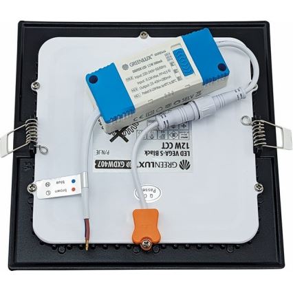 LED infälld belysning VEGA LED/12W/230V 2900/3900/5800K 17,5x17,5 cm svart