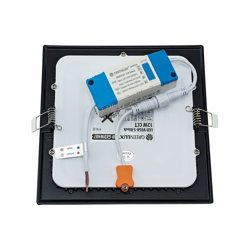 LED infälld belysning VEGA LED/12W/230V 2900/3900/5800K 17,5x17,5 cm svart