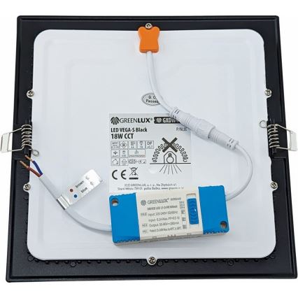 LED infälld belysning VEGA LED/18W/230V 2900/3900/5800K 22,5x22,5 cm svart