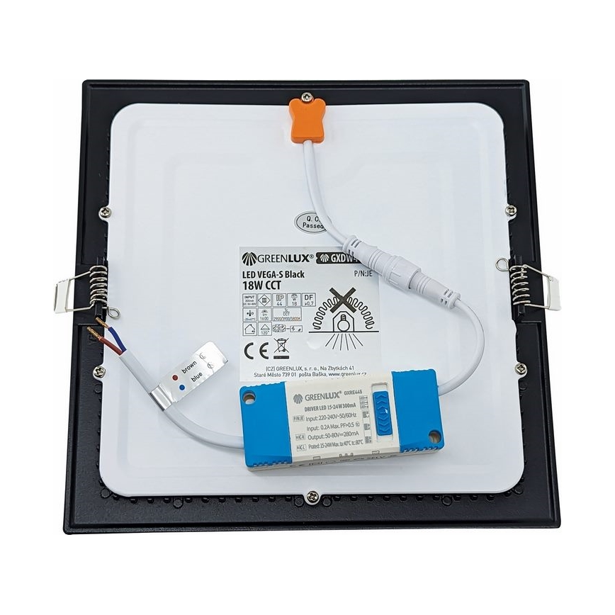 LED infälld belysning VEGA LED/18W/230V 2900/3900/5800K 22,5x22,5 cm svart