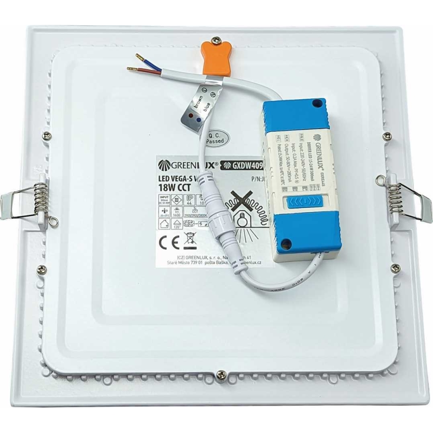 LED infälld belysning VEGA LED/18W/230V 2900/3900/5800K 22,5x22,5 cm vit