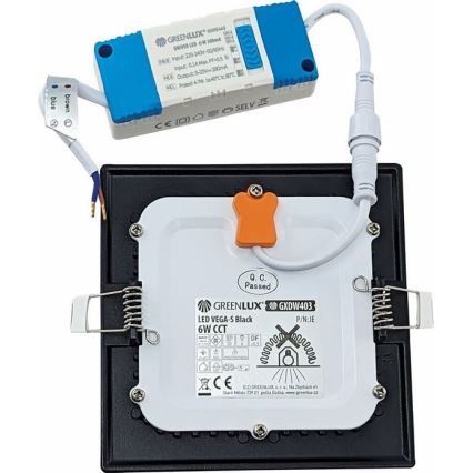 LED infälld belysning VEGA LED/6W/230V 2900/3900/5800K 12,5x12,5 cm svart