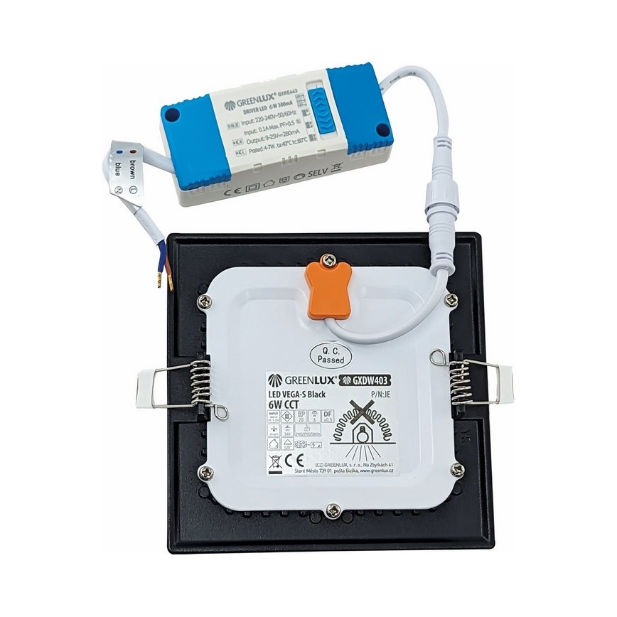 LED infälld belysning VEGA LED/6W/230V 2900/3900/5800K 12,5x12,5 cm svart