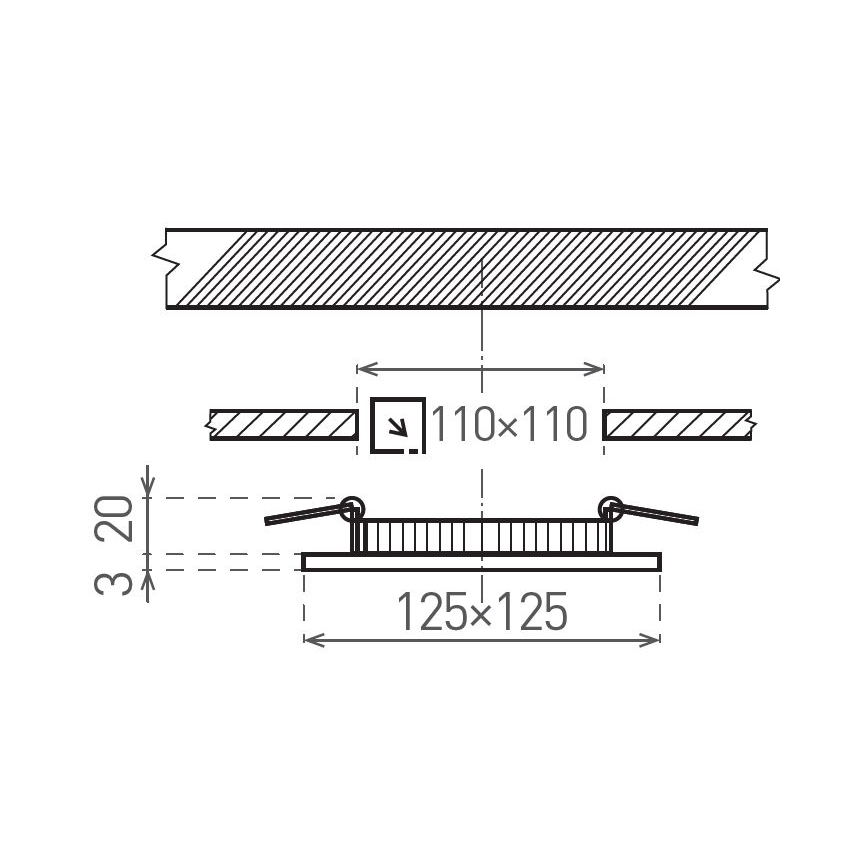 LED infälld belysning VEGA LED/6W/230V 2900/3900/5800K 12,5x12,5 cm svart