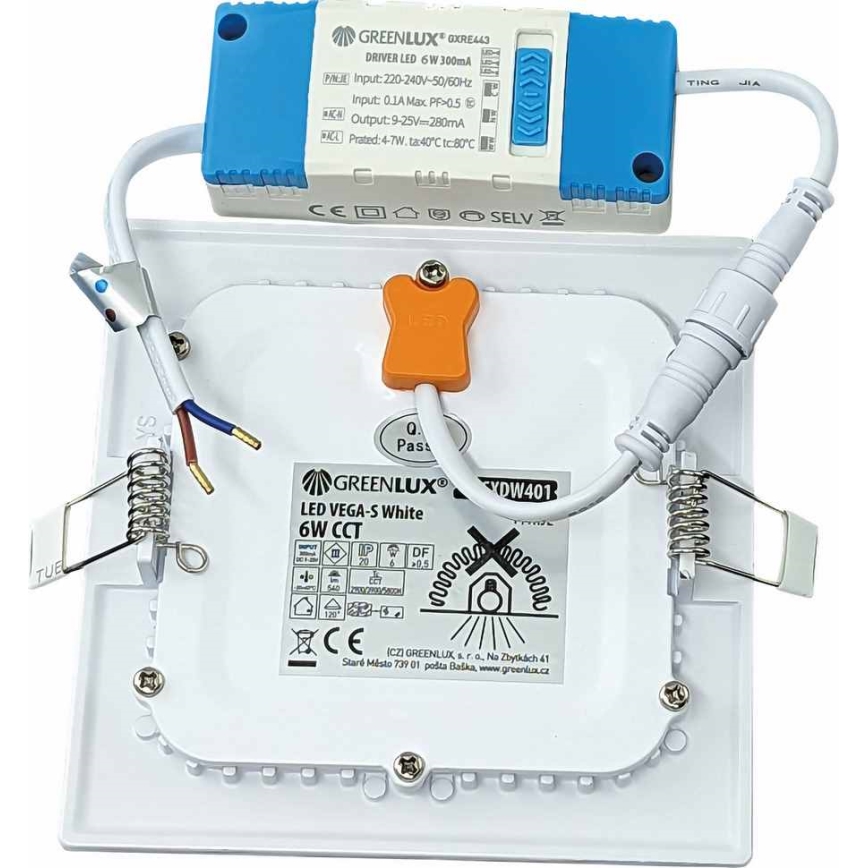 LED infälld belysning VEGA LED/6W/230V 2900/3900/5800K 12,5x12,5 cm vit