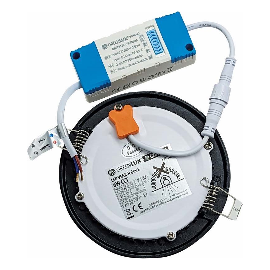 LED infälld belysning VEGA LED/6W/230V 2900/3900/5800K diameter 12,5 cm svart