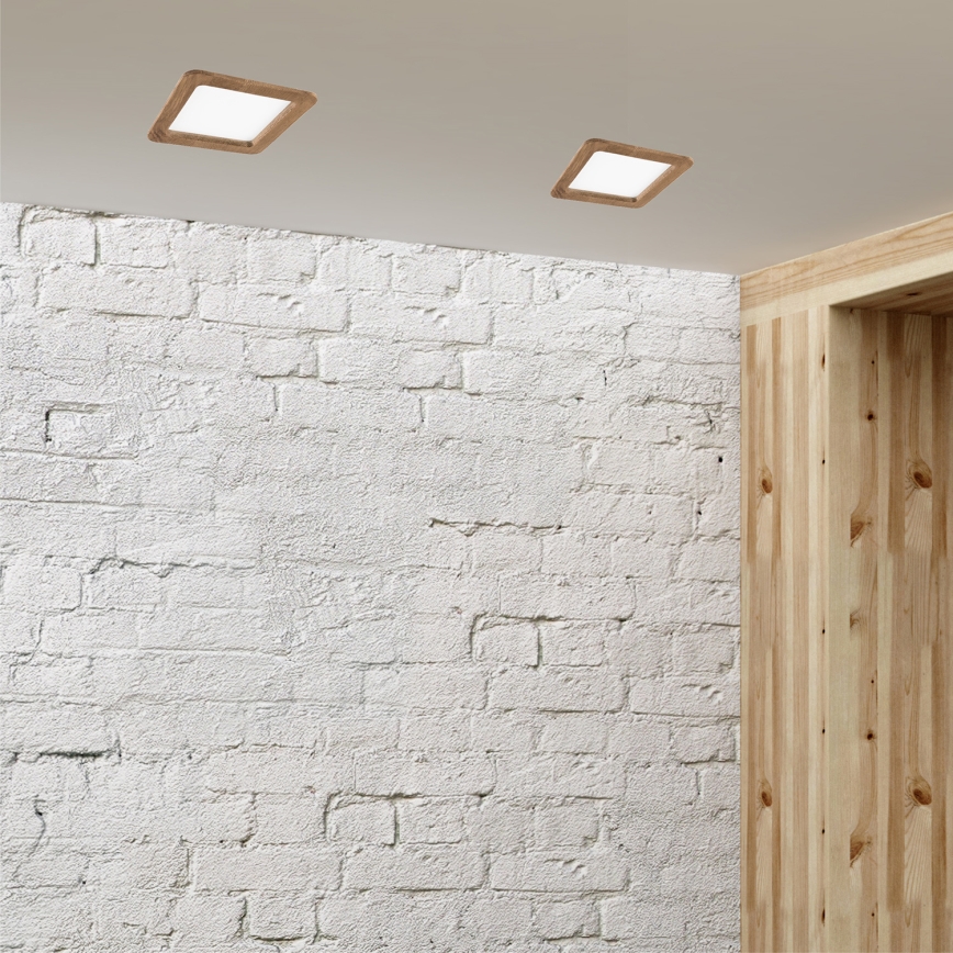 LED infälld belysning WOODY SPOT LED/17W/230V 3000K valnöt 18,5x18,5 cm
