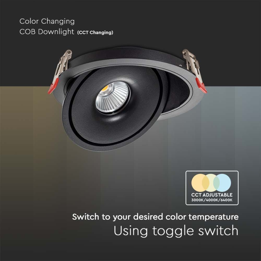 LED Infälld spotlight LED/12W/230V 3000/4000/6400K diameter 12 cm svart