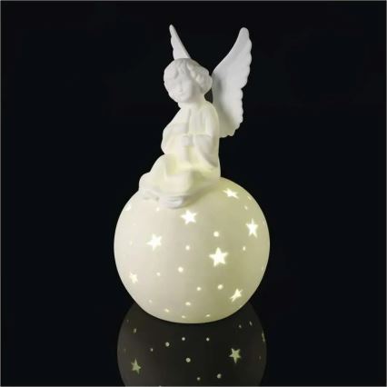 LED-juldekoration, keramisk ängel med LED (0,4 W), drivs av 2×AA-batterier