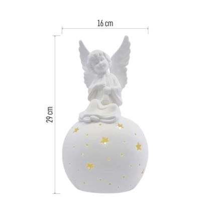 LED-juldekoration, keramisk ängel med LED (0,4 W), drivs av 2×AA-batterier