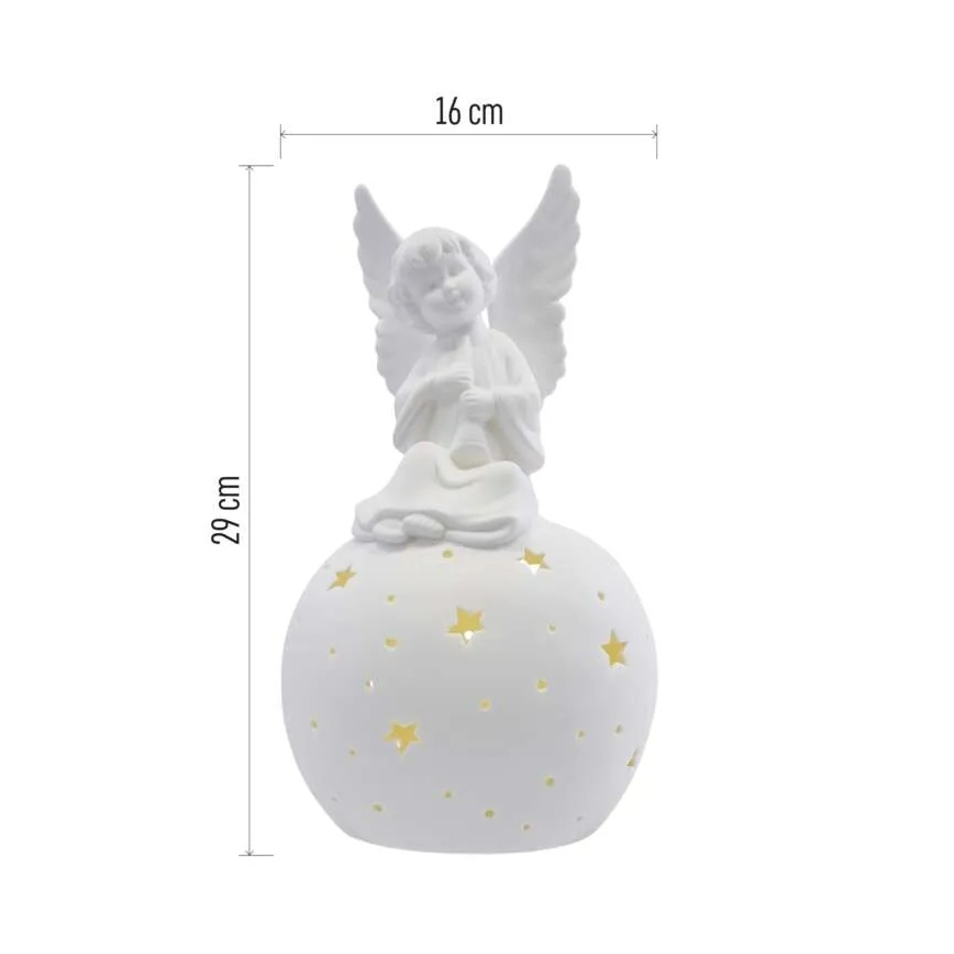 LED-juldekoration, keramisk ängel med LED (0,4 W), drivs av 2×AA-batterier