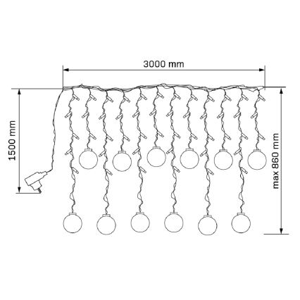 LED Julgardin WISH BALLS 108xLED/8 funktioner 4,5 m varm vit