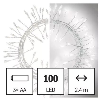 LED Julkedja 100xLED/3xAA 2,7 m kall vit