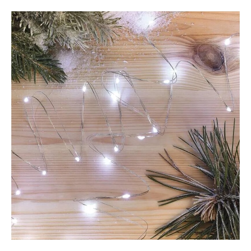 LED julkedja 20xLED/2xAA 2,4m kall vit