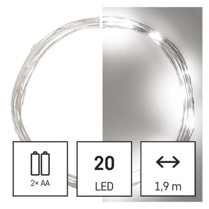 LED julkedja 20xLED/2xAA 2,4m kall vit
