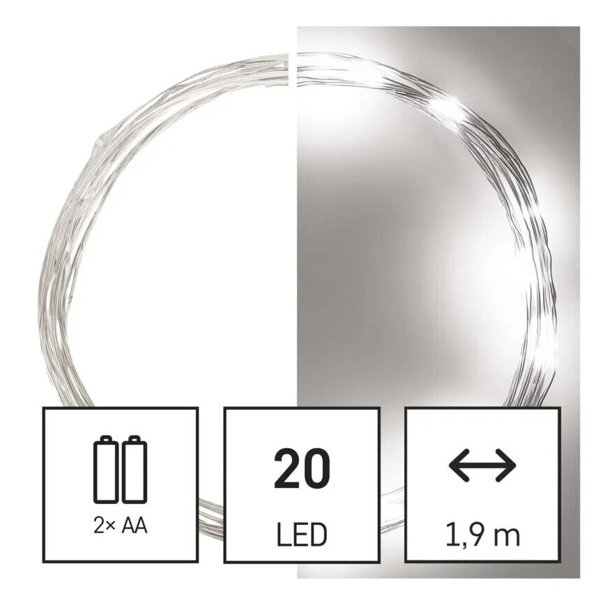 LED julkedja 20xLED/2xAA 2,4m kall vit