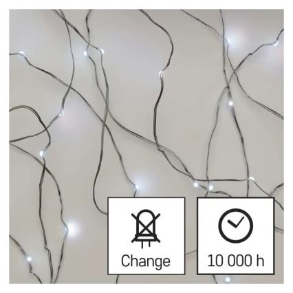 LED julkedja 20xLED/2xAA 2,4m kall vit