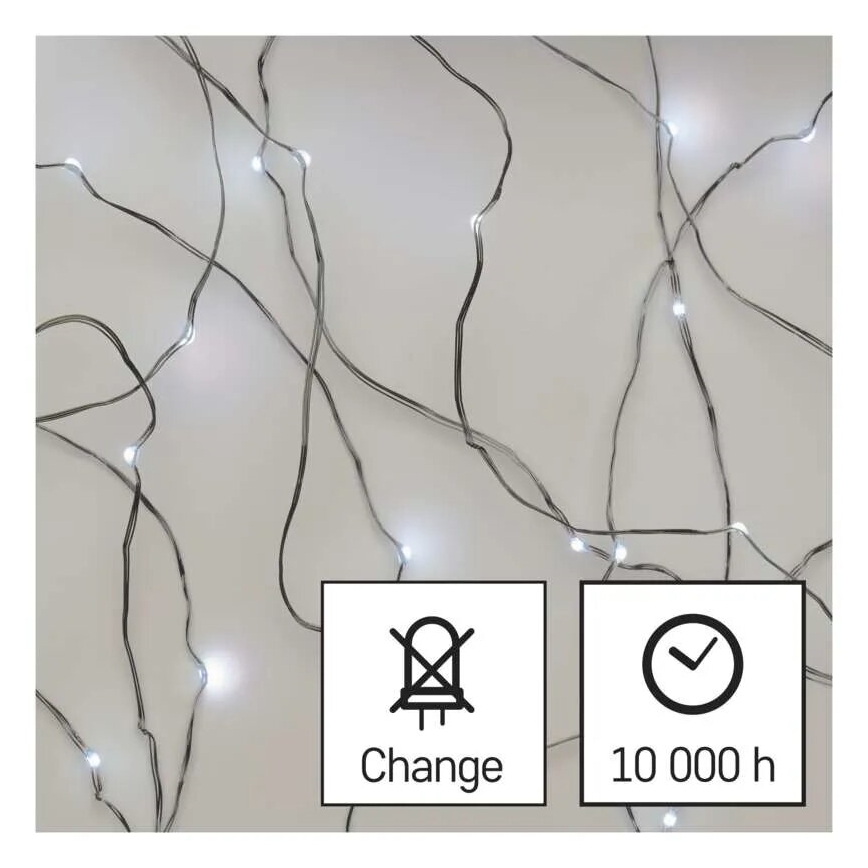 LED julkedja 20xLED/2xAA 2,4m kall vit