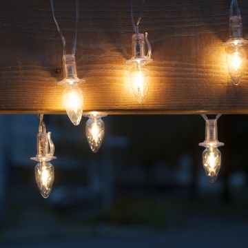 LED julkedja för utomhusbruk CONE FILAMENT 20xE10 19m genomskinlig/varm vit IP44, Made in the EU