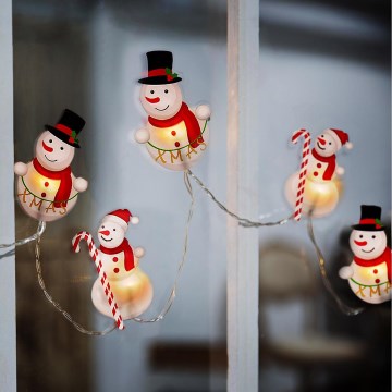 LED julkedja with suction cups 6xLED/2xAA 1,2m varm vit snögubbe