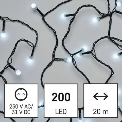 LED julslinga 200xLED/8 funktioner 20m IP44 kallvit