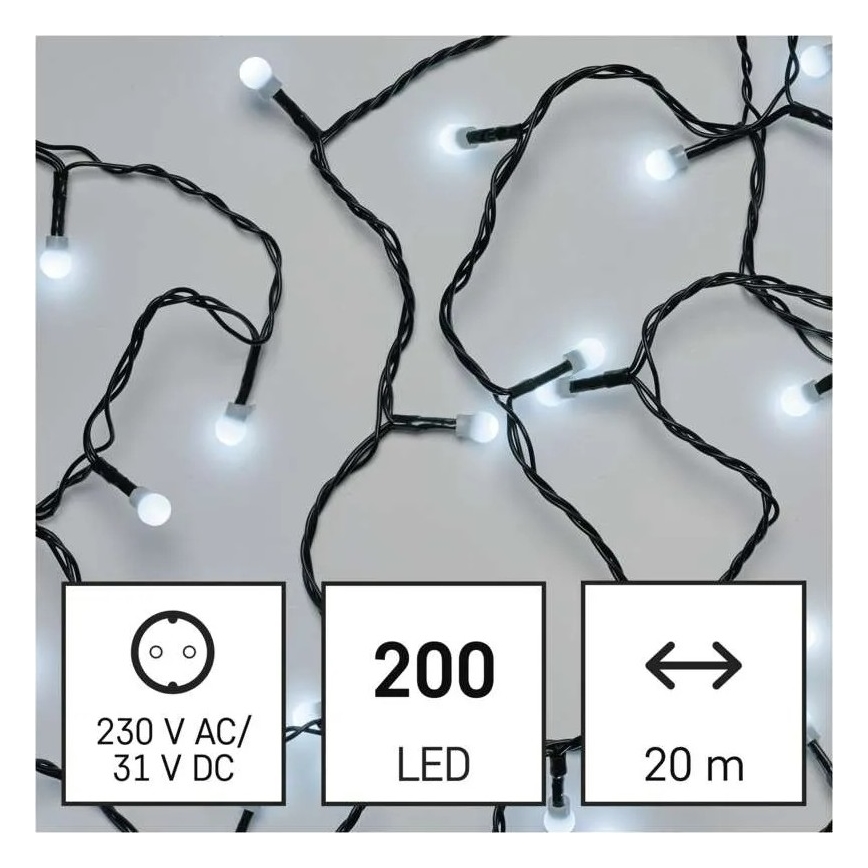 LED julslinga 200xLED/8 funktioner 20m IP44 kallvit