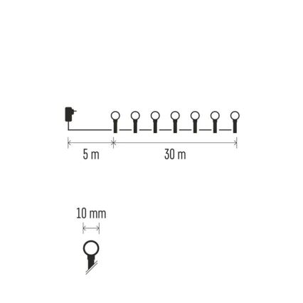 LED-julslinga 300 LED/8 funktioner, 35 m, IP44, varmvit