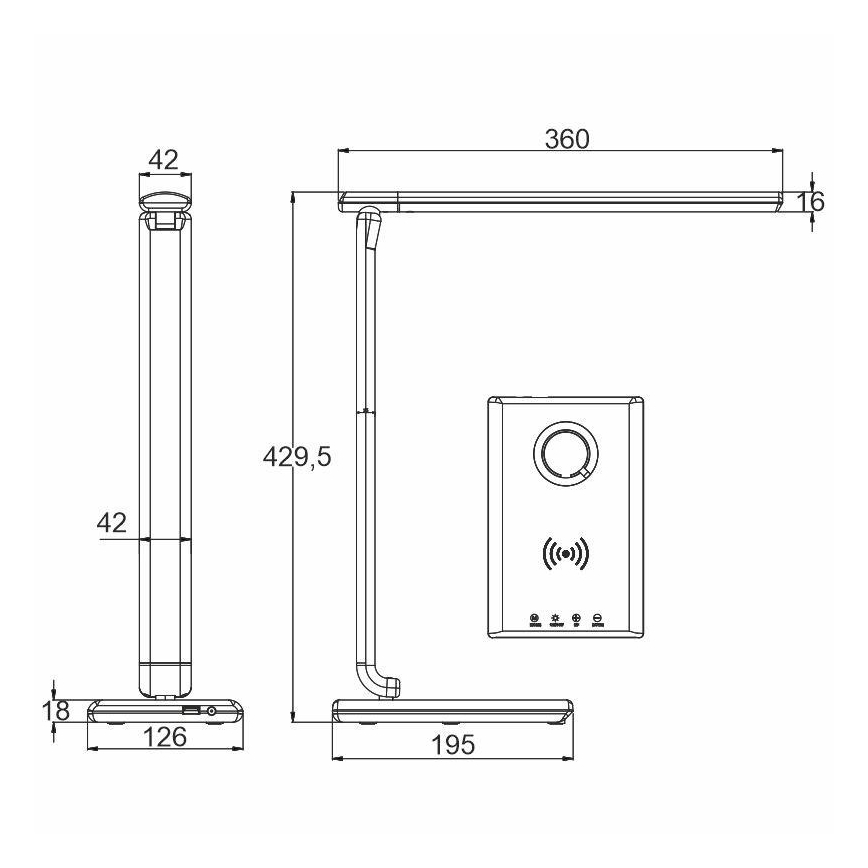 LED ljusreglerad touch bordslampa  med trådlös laddning  MEGGIE LED/8W/230V + USB