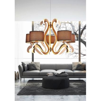 LED Taklampa på kabel AMBROSIA 5xE14/40W/230V + LED/43W koppar
