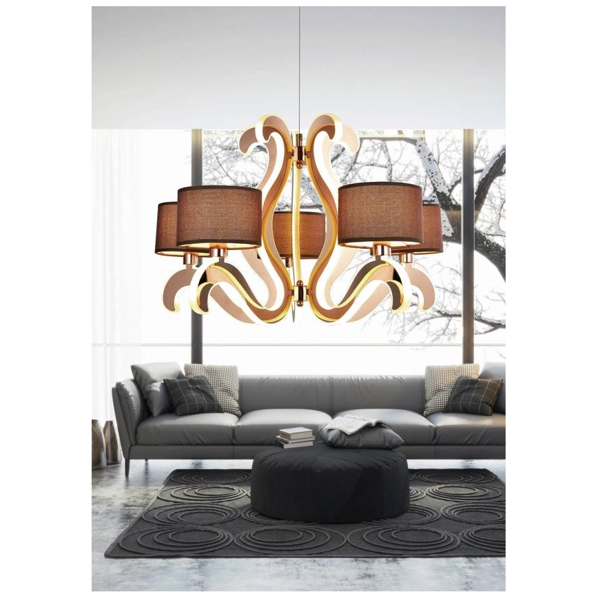 LED Taklampa på kabel AMBROSIA 5xE14/40W/230V + LED/43W koppar