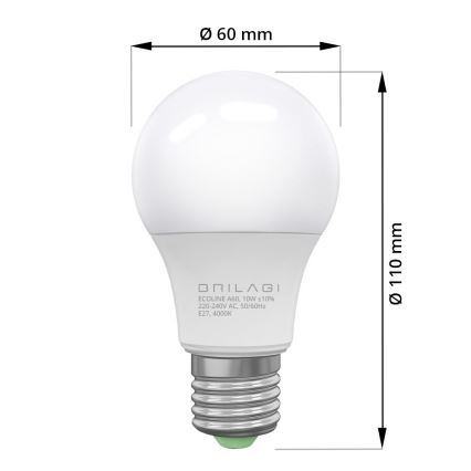 LED-lampa ECOLINE A60 E27/10W/230V 4,000K - Brilagi