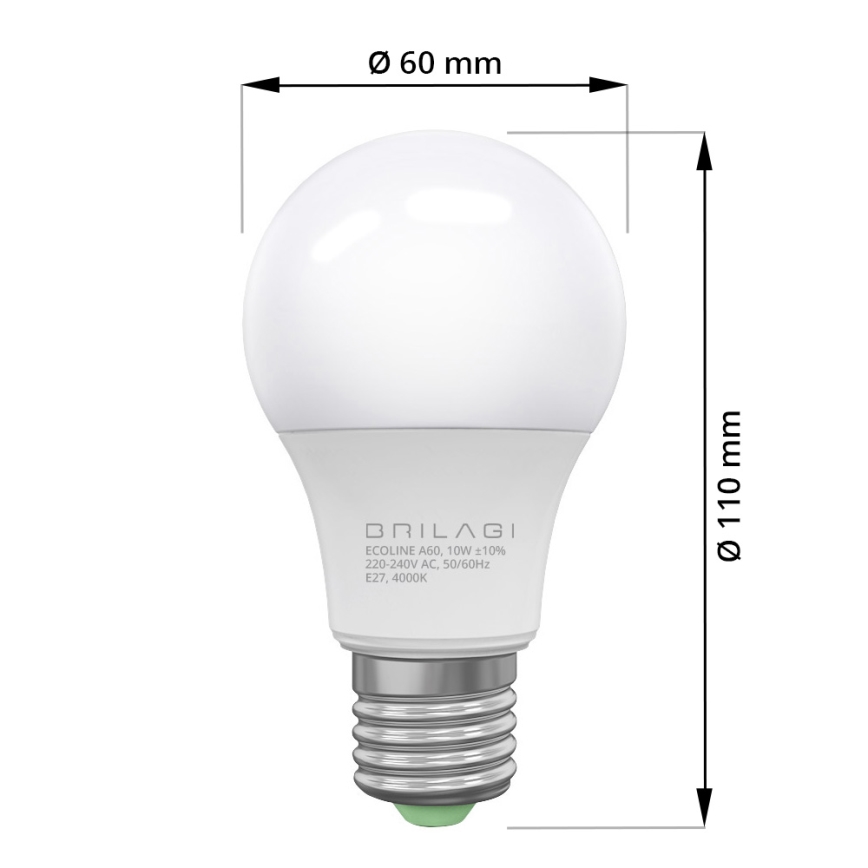 LED-lampa ECOLINE A60 E27/10W/230V 4,000K - Brilagi