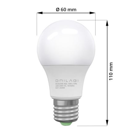 LED-lampa ECOLINE A60 E27/10W/230V 6,500K - Brilagi
