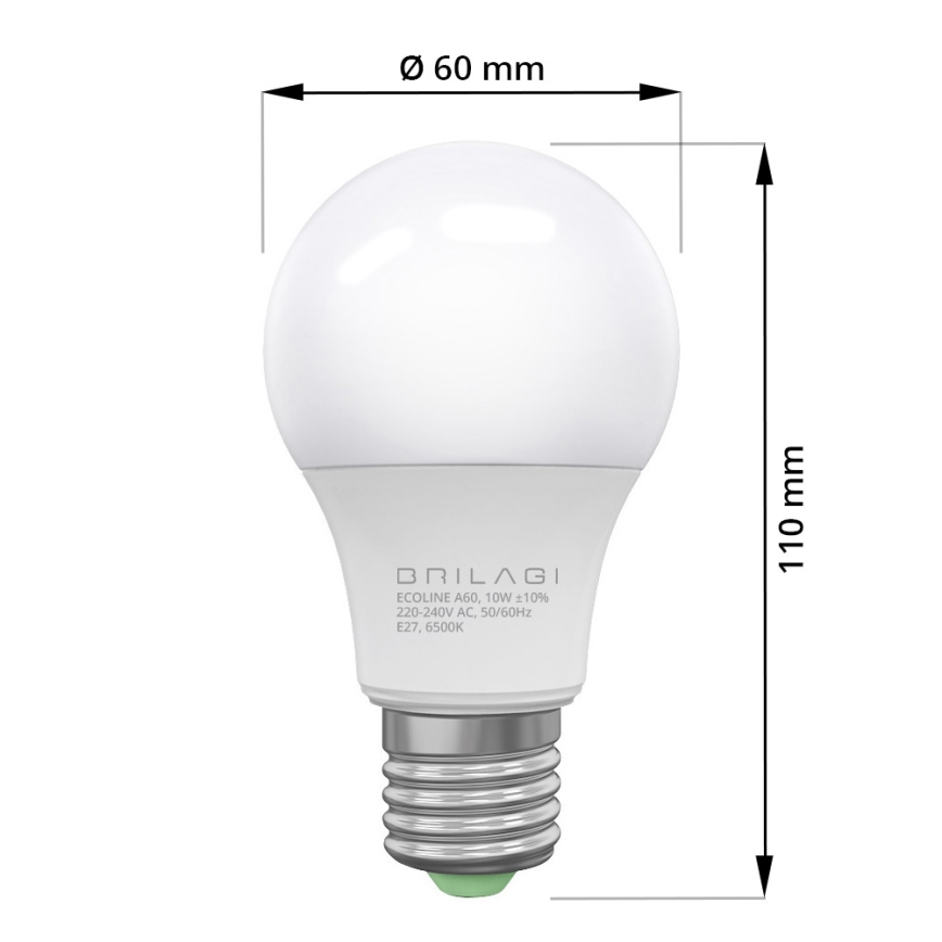 LED-lampa ECOLINE A60 E27/10W/230V 6,500K - Brilagi