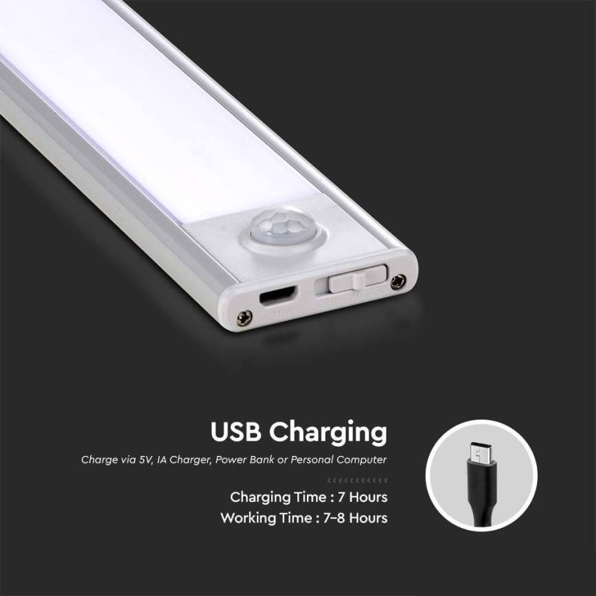 LED lampa för undersidan av köksskåp med sensor LED/2,5W/5V 3000 mAh 3000K
