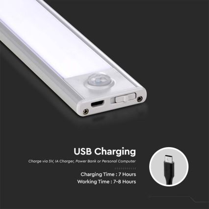 LED lampa för undersidan av köksskåp med sensor LED/2,5W/5V 4000K 3000 mAh